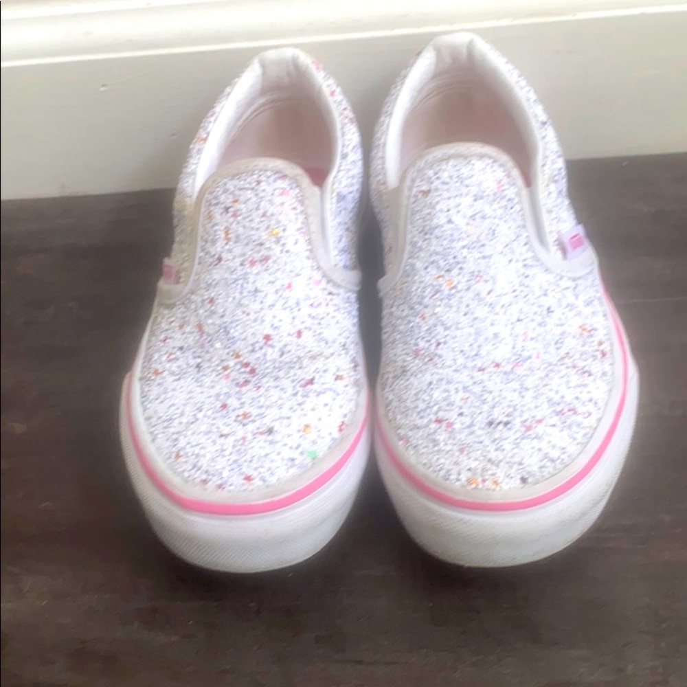 Vans slip on white and pink glitter SZ 12c